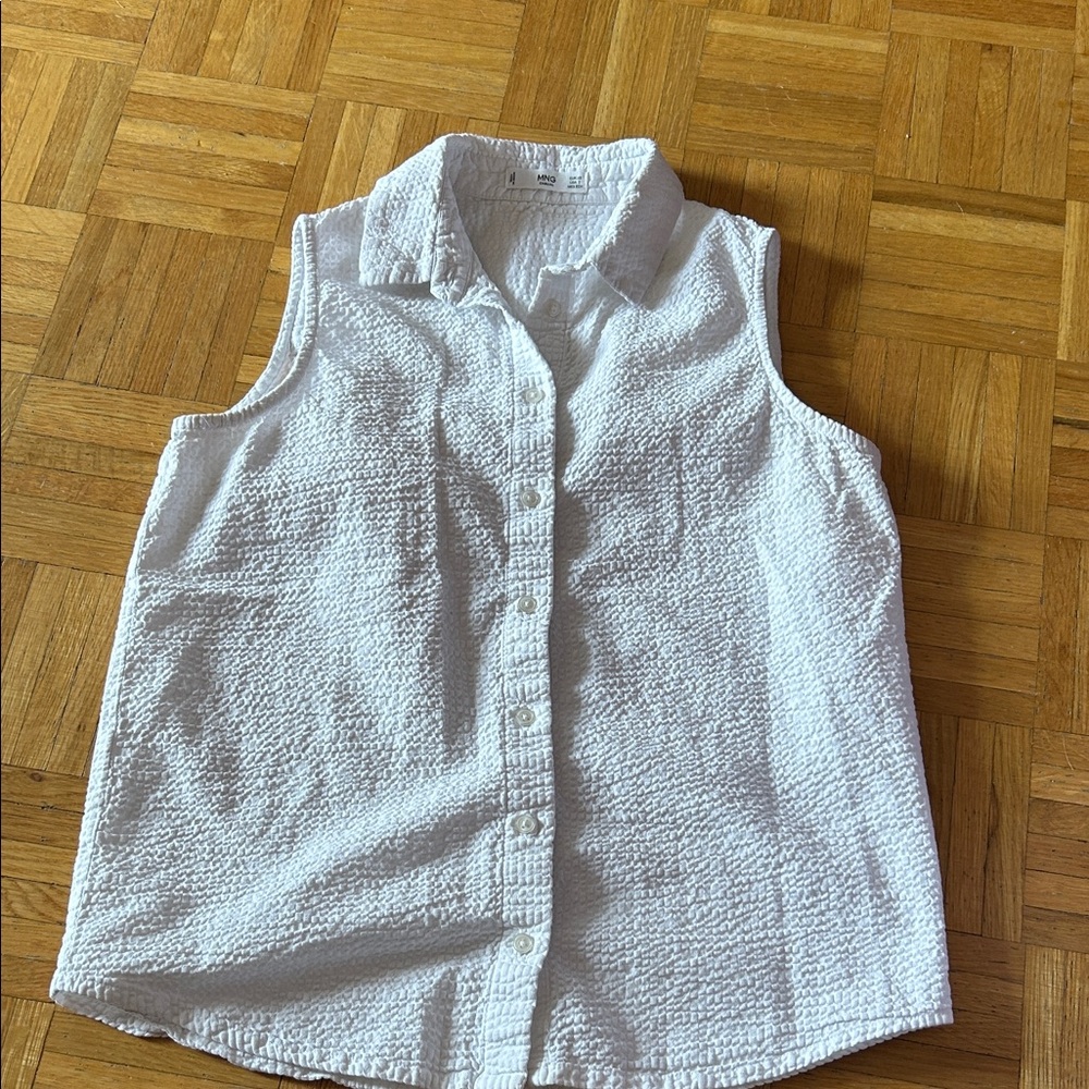 Mango Textured White Casual Top